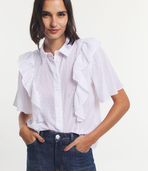 Camisa em Voal com Babados Frontais e Abotoamento com Vista - 1