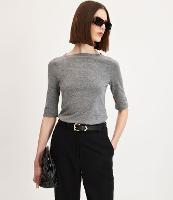 Blusa Alongada com Gola Canoa e Manga 3/4 com Dobra na Barra - 1