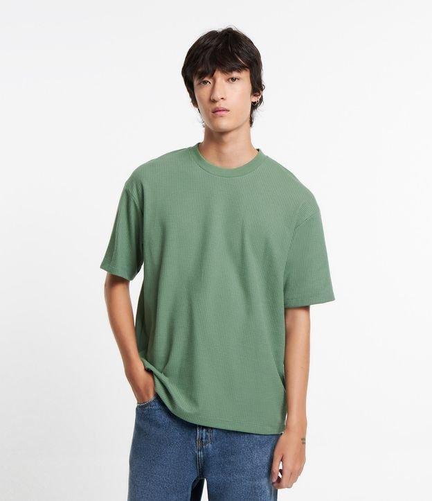 Camiseta Boxy em Algodão com Textura Waffle - 1
