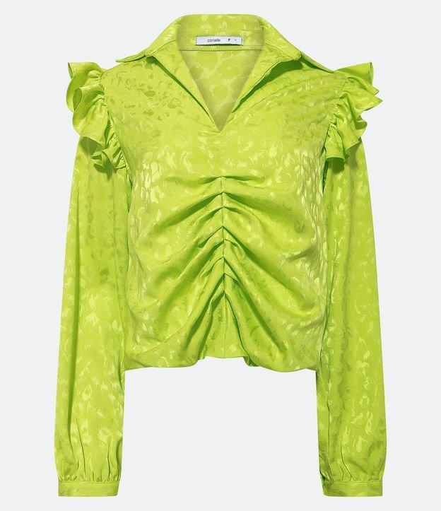 Camisa Manga Longa em Jacquard com Babados e Pintas de Onça no Tecido - 2