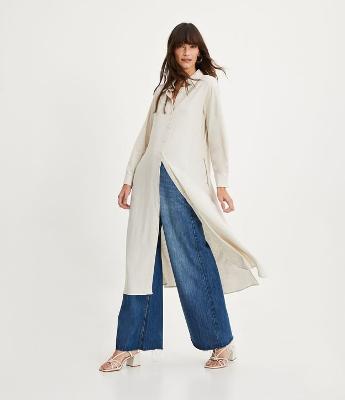 Vestido Midi em Viscolinho com Manga Longa