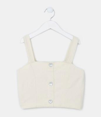 Blusinha Texturizada Infantil com Botões de Strass - Tam 5 a 14 anos