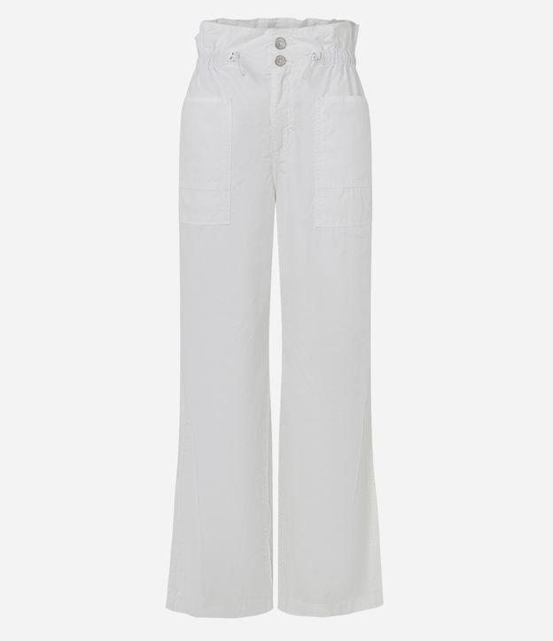 Calça Wide Leg em Sarja Leve com Puxador no Cós Franzido - 1