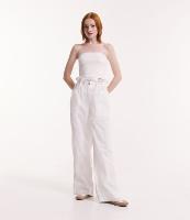 Calça Wide Leg em Sarja Leve com Puxador no Cós Franzido - 2