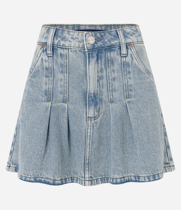 Saia Curta em Jeans com Pregas e Bolsos - 2