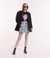 Saia Curta em Jeans com Pregas e Bolsos - 1