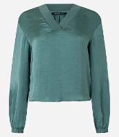 Blusa Acetinada com Decote V e Mangas Bufantes - 1