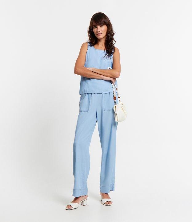 Calça Reta em Jeans com Cós Elástico - 1