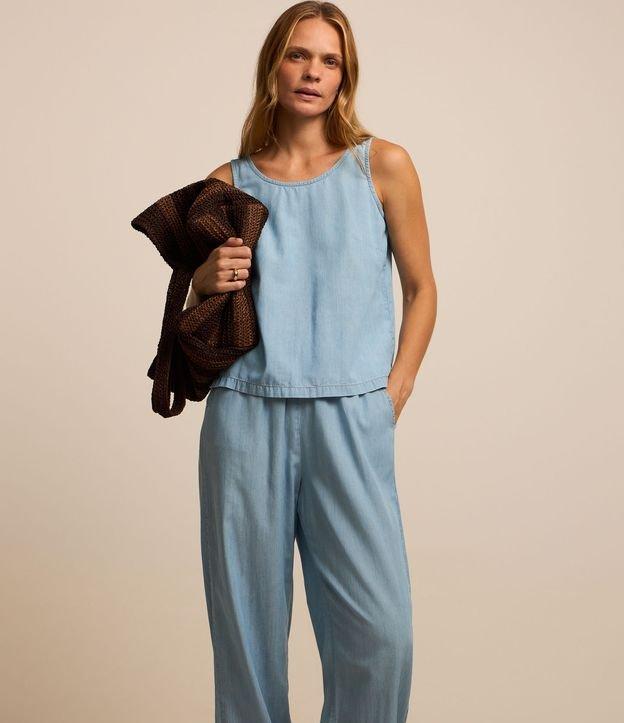 Calça Reta em Jeans com Cós Elástico - 3