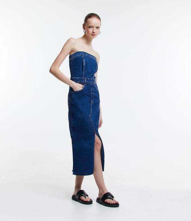 Vestido Midi Jeans com Fenda Frontal e Recorte - 1