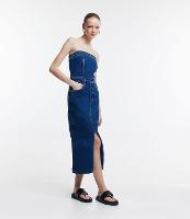 Vestido Midi Jeans com Fenda Frontal e Recorte - 1