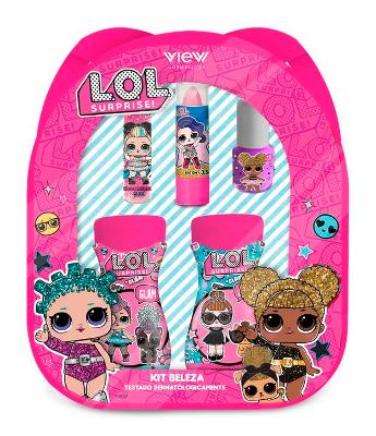 Kit Infantil Mochila LOL View com Shampoo + Condicionador + Esmalte + Batom + Brilho Labial