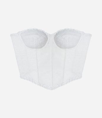 Sutiã Corset Alongado Sem Bojo em Renda Floral