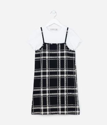 Vestido Infantil com Estampa Xadrez - Tam 5 a 14 anos