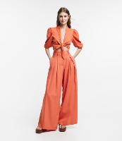 Calça Pantalona em Linho Maxi com Fendas - 1