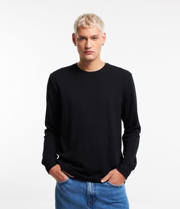 Camiseta Regular em Algodão com Textura Waffle e Manga Longa - 1