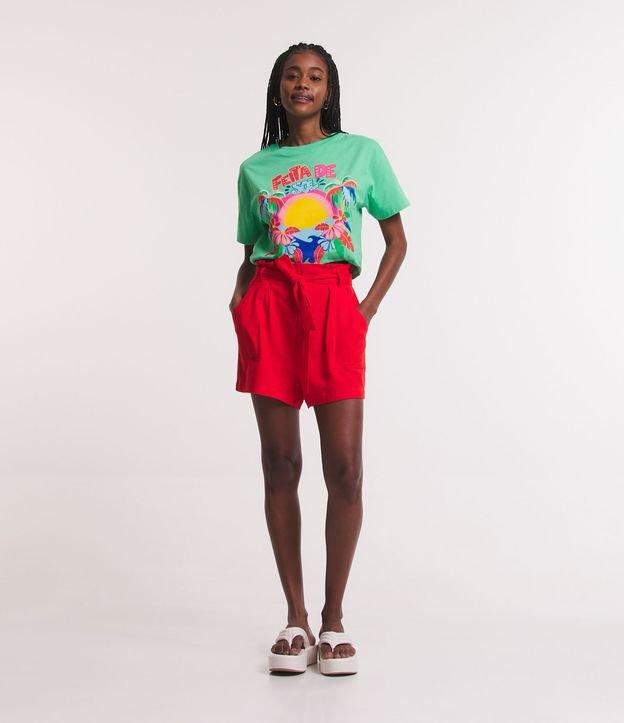 Short Curto em Viscose e Linho com Bolsos e Cinto Faixa - 1