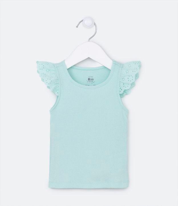 Blusa Regata Infantil em Ribana com Laise nos Ombros - Tam  0 a 18 meses - 1