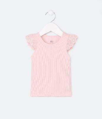 Blusa Regata Infantil em Ribana com Laise nos Ombros - Tam  0 a 18 meses