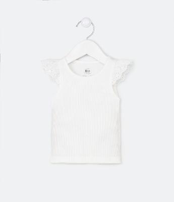Blusa Regata Infantil em Ribana com Laise nos Ombros - Tam  0 a 18 meses