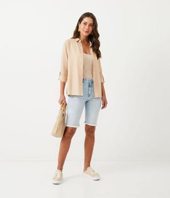 Bermuda Ciclista Jeans Elastano com Puídos