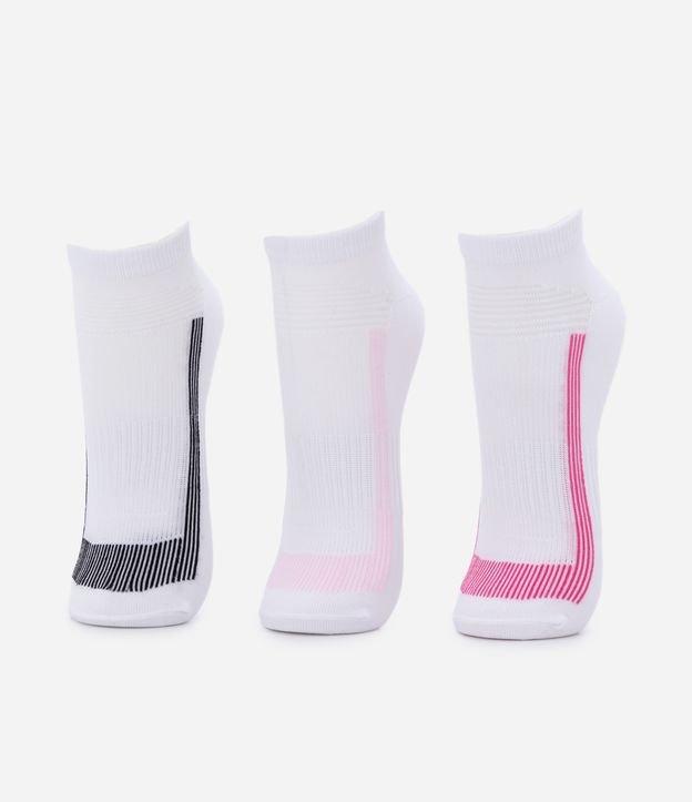 Kit 03 Meias Cano Baixo Sem Costura com Listras Contrastantes - 1