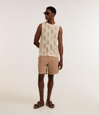 Bermuda de Alfaiataria em Viscolinho com Bolsos