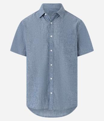 Camisa Comfort Básica em Linho com Bolso Frontal