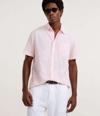 Camisa Comfort Básica em Linho com Bolso Frontal