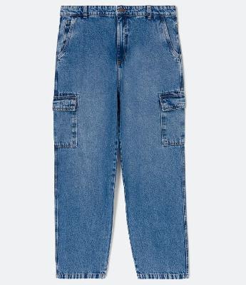 Calça Baggy Jeans com Bolsos Cargo e Efeito Marmorizado