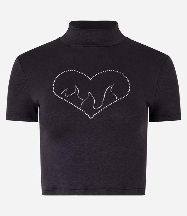 Blusa Cropped em Viscose com Golinha Alta com Coração de Strass - 2