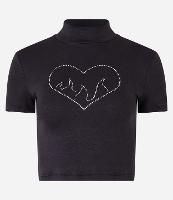 Blusa Cropped em Viscose com Golinha Alta com Coração de Strass - 2