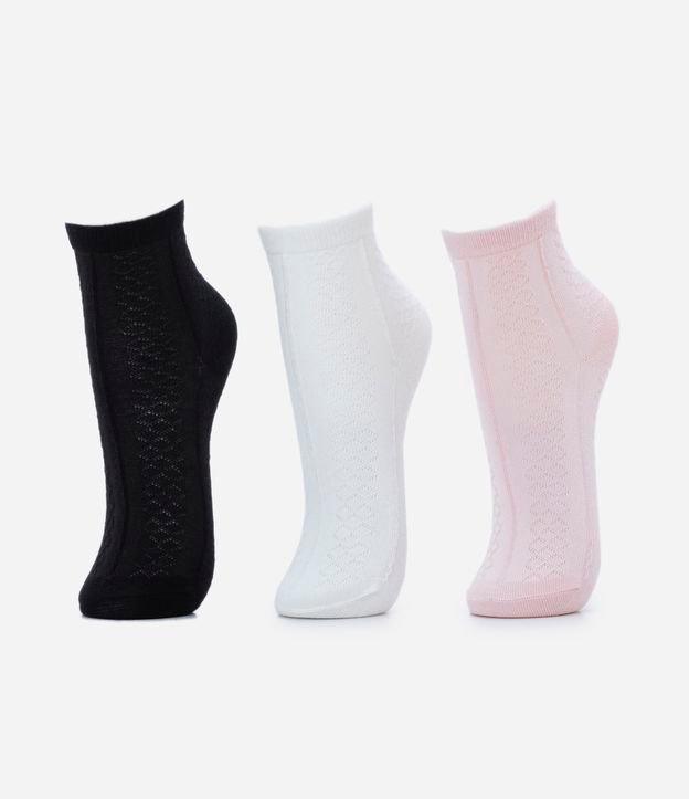 Kit 03 Pares de Meia Cano Médio em Algodão com Lacinho -Tam 19/22 ao 31/34 - 1