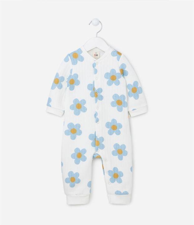 Macacão Infantil Canelado com Estampa Margaridas - Tam 0 a 18 Meses - 1