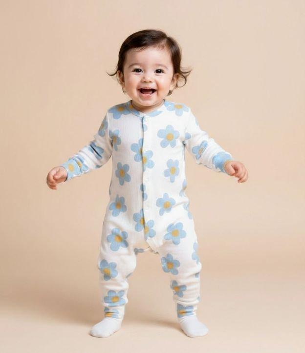 Macacão Infantil Canelado com Estampa Margaridas - Tam 0 a 18 Meses - 2