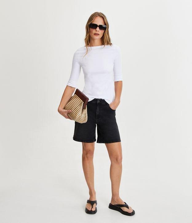 Short Jeans Estonado com Barra Dobrada - 1