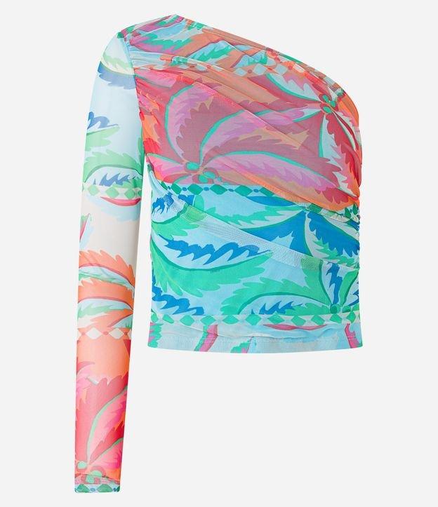 Blusa em Tule Ombro Só com Estampa de Coqueiro - 2