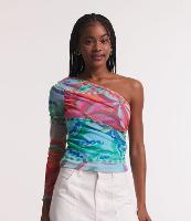 Blusa em Tule Ombro Só com Estampa de Coqueiro - 1