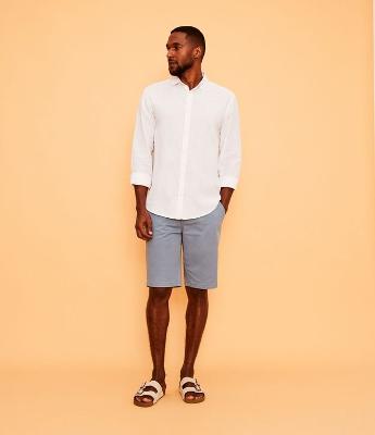 Camisa Regular Básica em Linho com Gola Colarinho