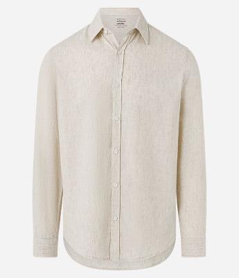 Camisa Regular Básica em Linho com Gola Colarinho