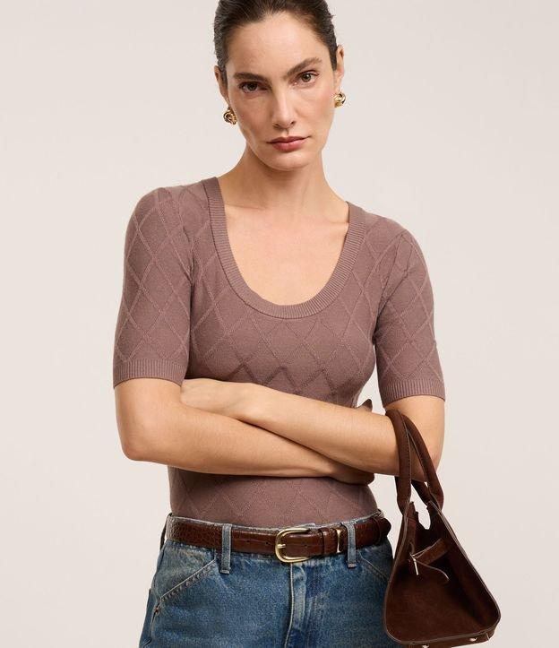 Blusa em Tricô com Losangos em Textura - 3