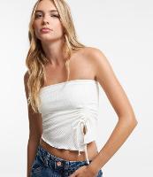 Blusa Tomara que Caia em Ribana com Puxadinho e Barra Assimétrica - 1