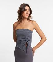 Blusa Tomara que Caia em Ribana com Puxadinho e Barra Assimétrica - 1