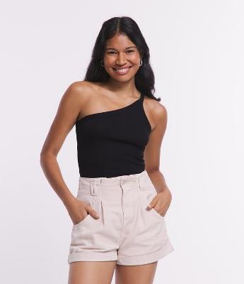 Blusa Básica em Ribana com Um Ombro Só