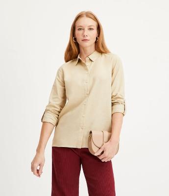 Camisa Básica em Viscolinho com Detalhe na Manga