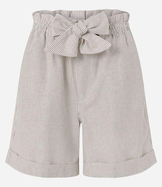 Bermuda Clochard Cintura Média em Sarja Listrada com Amarração - 2