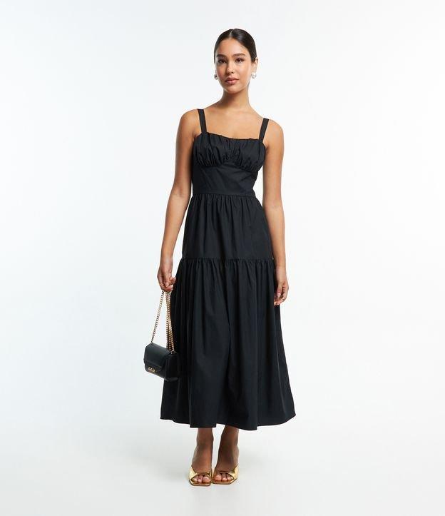 Vestido Midi em Tricoline com Bojo Texturizado e Recortes Franzidos - 1
