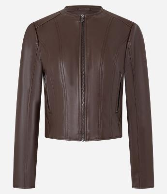 Jaqueta Básica em Pu com Zíper Tratorado