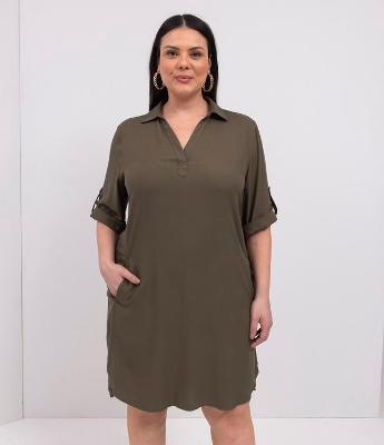 Vestido Curto em Viscose com Bolsos Curve & Plus Size