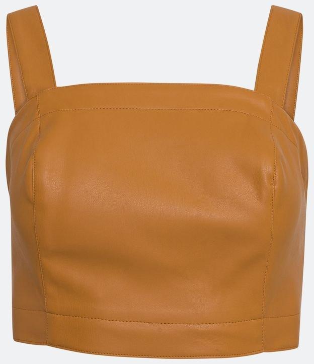 Blusa Cropped Sem Manga em Material Sintético com Lastex - 2